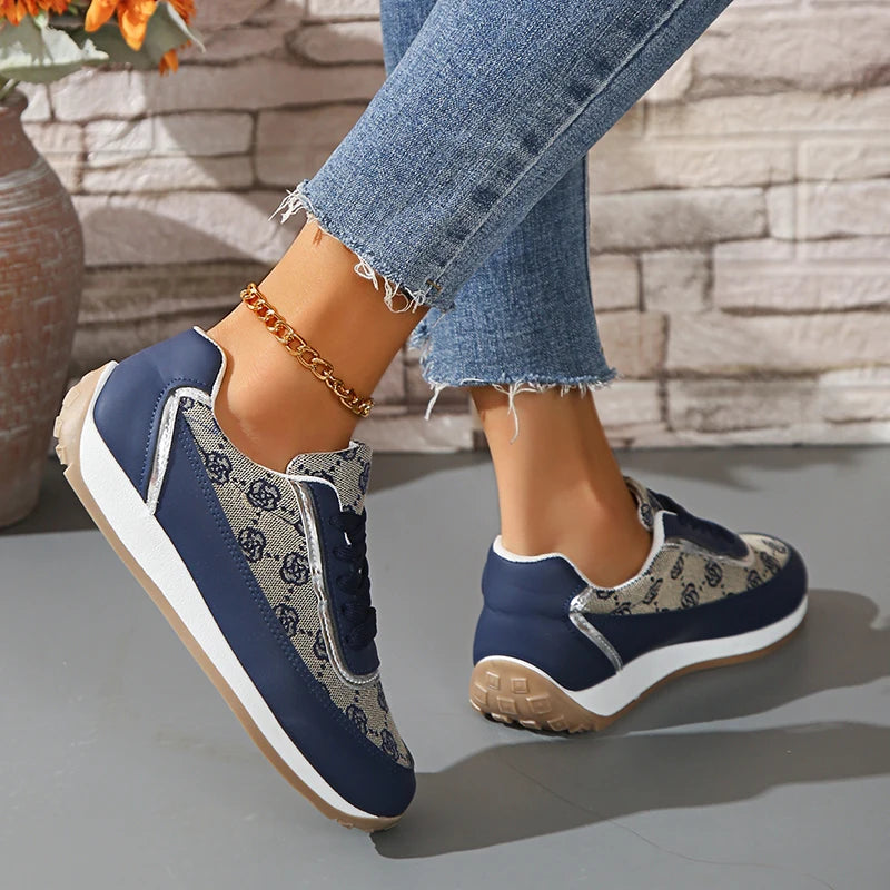 Women's Casual Lace-Up Walking Sneakers – Comfortable and Versatile Flat Design