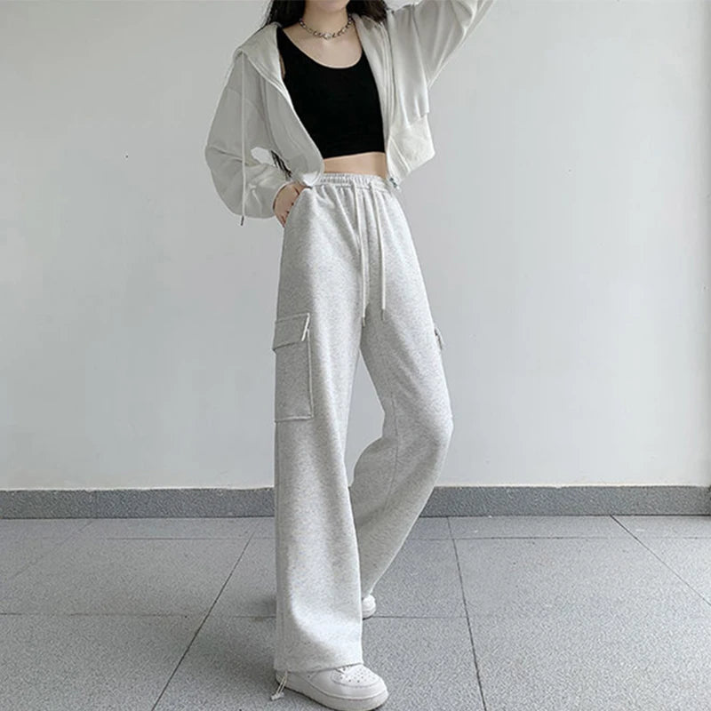 Korean Style High Waist Oversized Wide Leg Joggers for Women - Various Colors