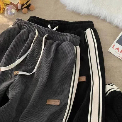 All Striped Women's Corduroy Joggers - Thick High Waist Drawstring Wide Leg Fit