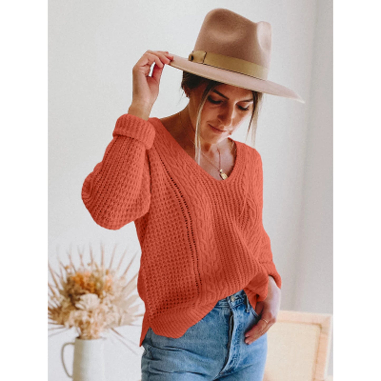 Women's V-Neck Knitted Casual Sweater - Various Colors