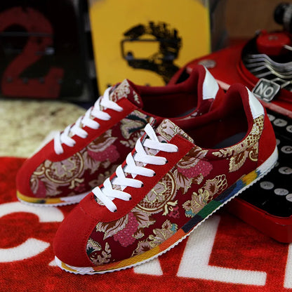 Red Suede Sneakers for Men with Graffiti Print- Various Colors