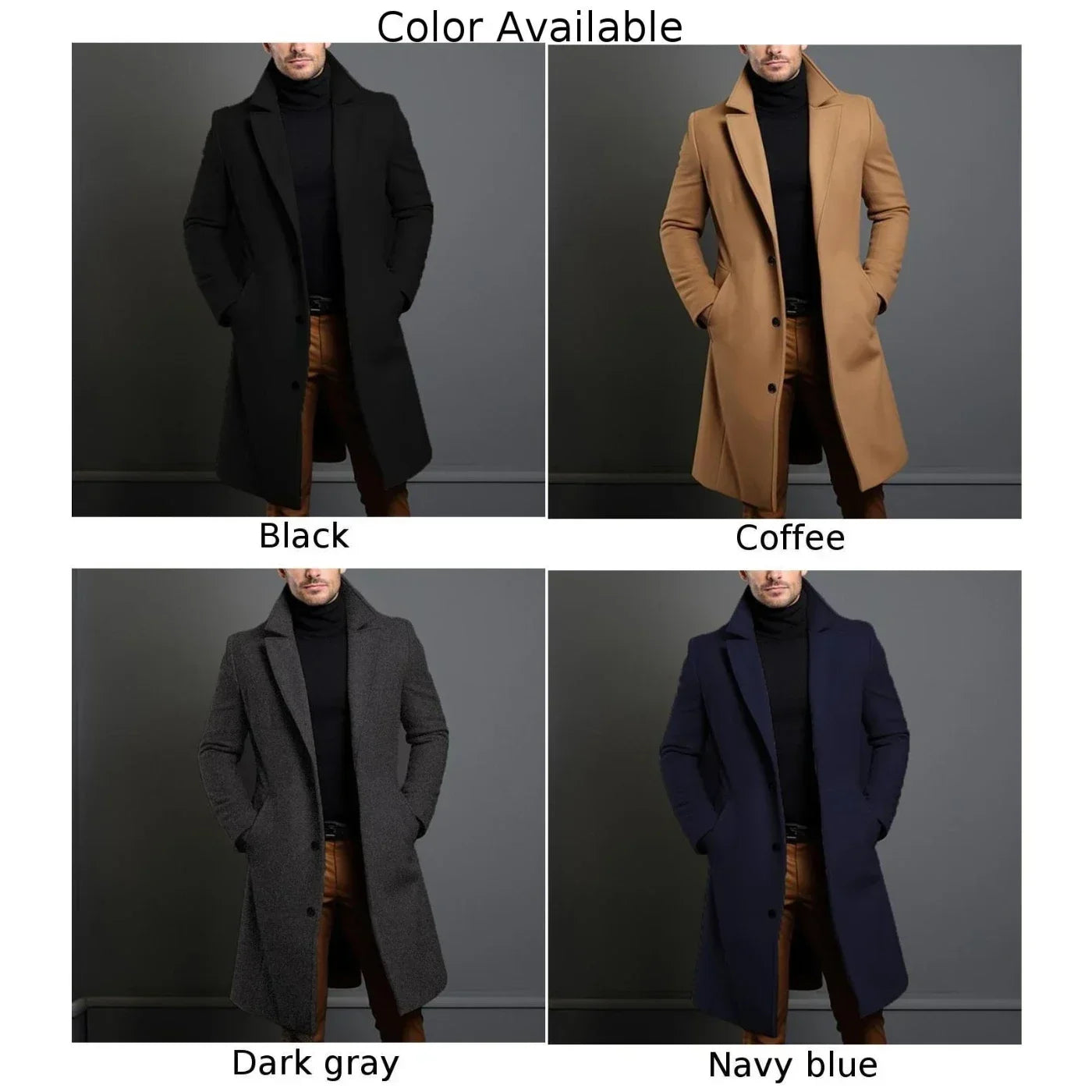 Men's Single-Breasted Trench Coat - Various Colors