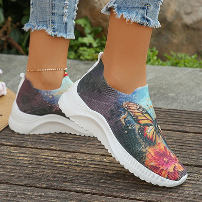 Butterfly Print Lightweight Mesh Slip-On Sneakers for Women