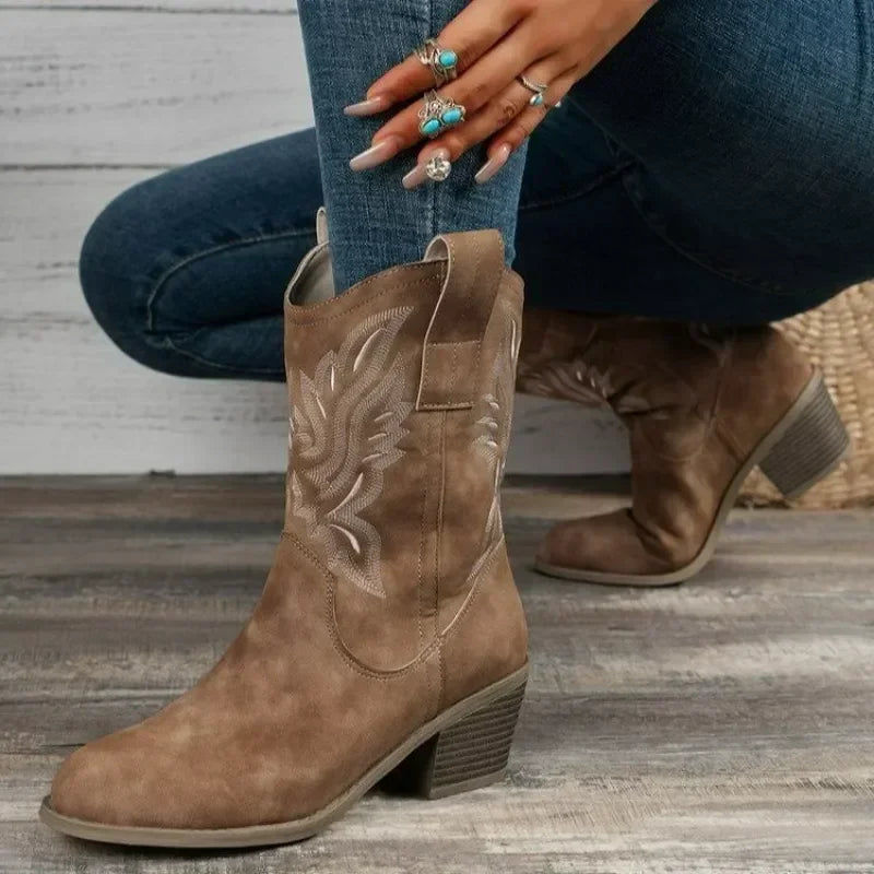 Classic Suede Pointed Toe Wedge Heel Ankle Western Boots