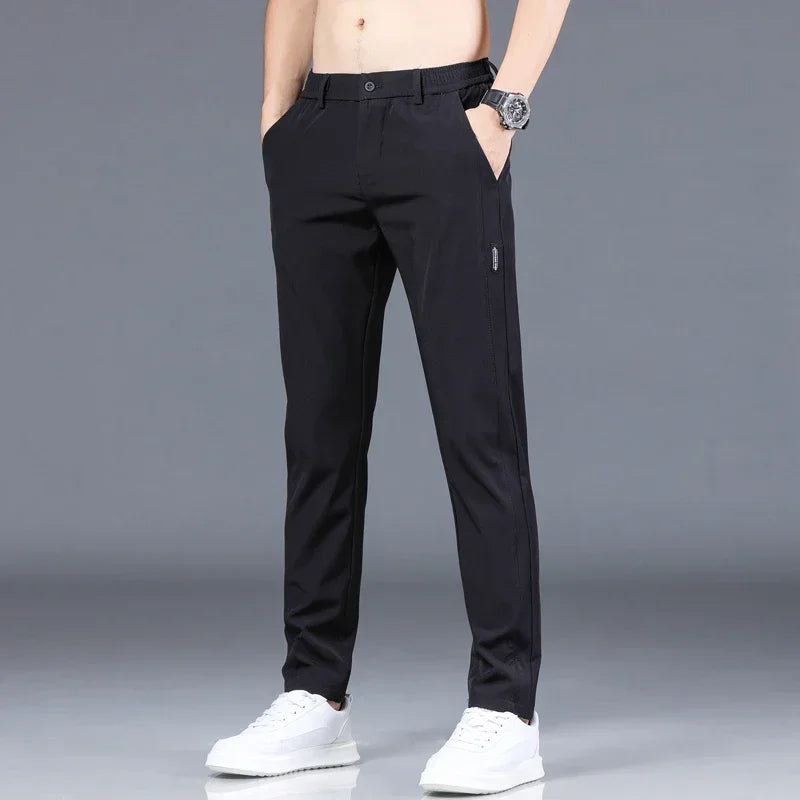 Slim Fit Stretch Men's Casual Pants with Elastic Waistband - Various Colors