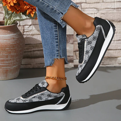 Women's Casual Lace-Up Walking Sneakers – Comfortable and Versatile Flat Design