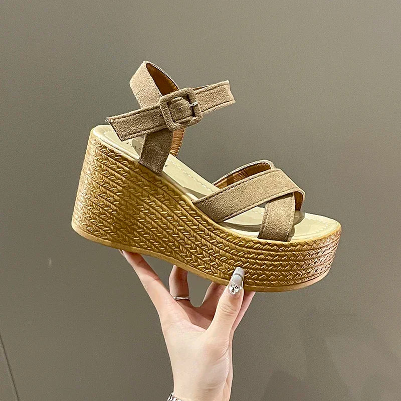 Womens Wedge Heel Sandals- Trendy Platform Design with Buckle