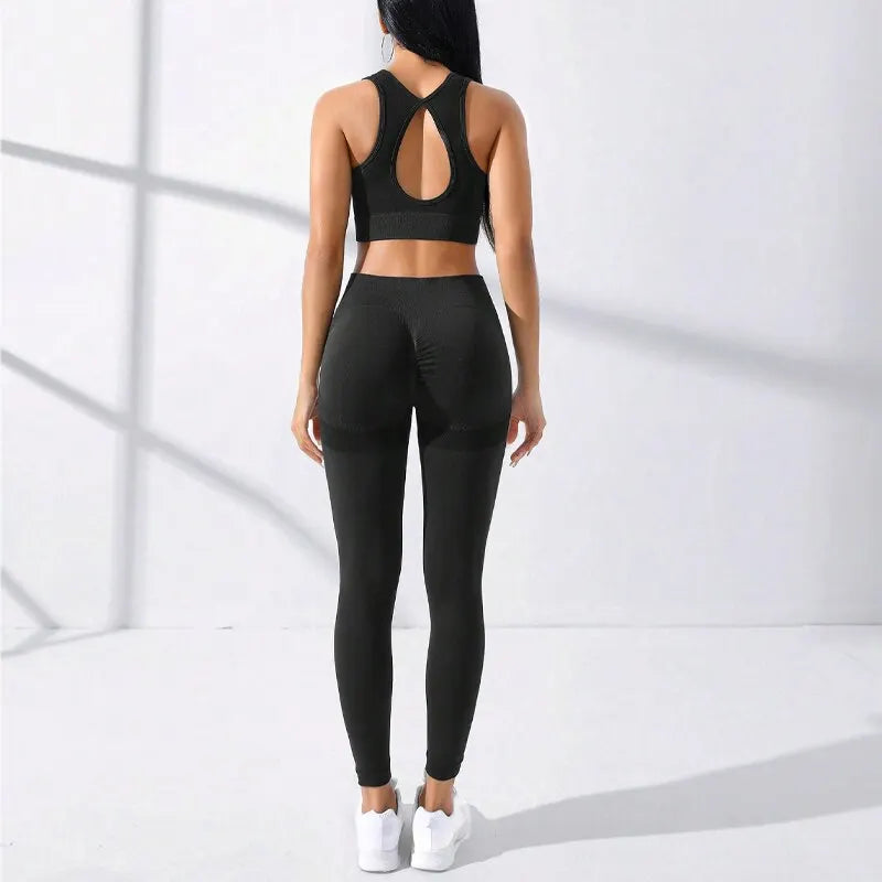 Womens Two-Piece Seamless High-Stretch Workout Outfit Set