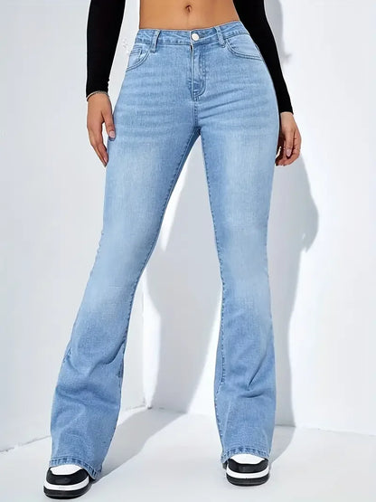 Women's High Waist Flare Stretch Skinny Jeans - Fashionable Denim Pants