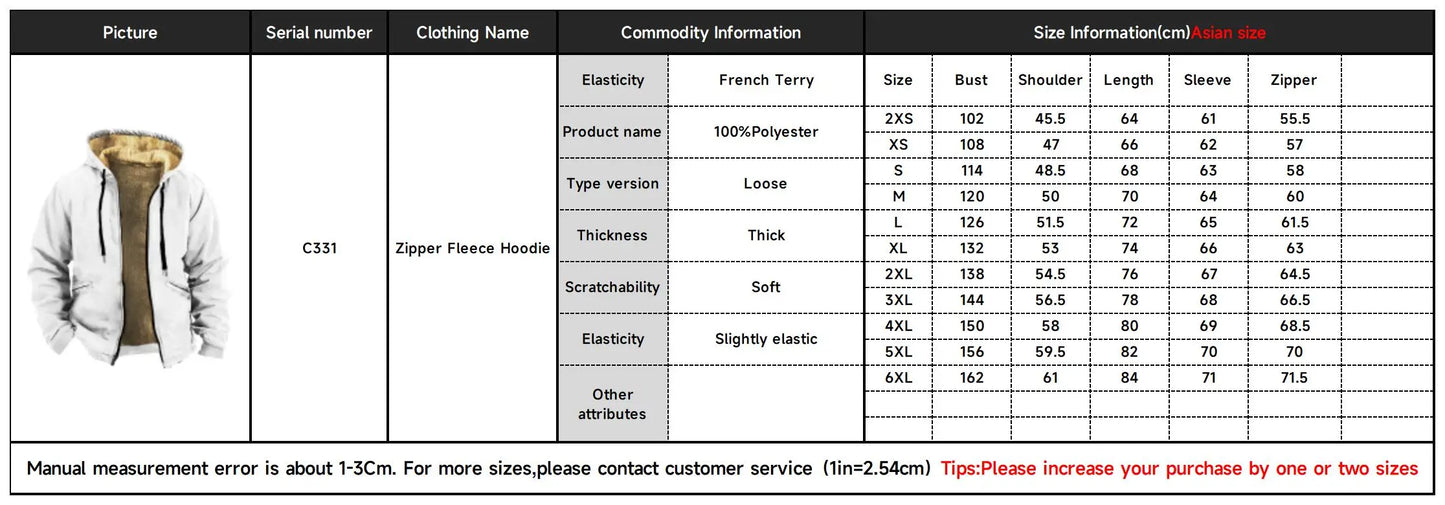 Men's Thickened Warm Jacket with Zipper and Pattern Print
