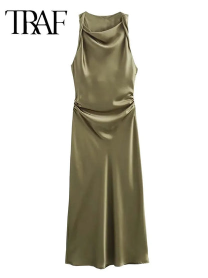 TRAF Women's Satin Sleeveless Midi Dress - Various Colors