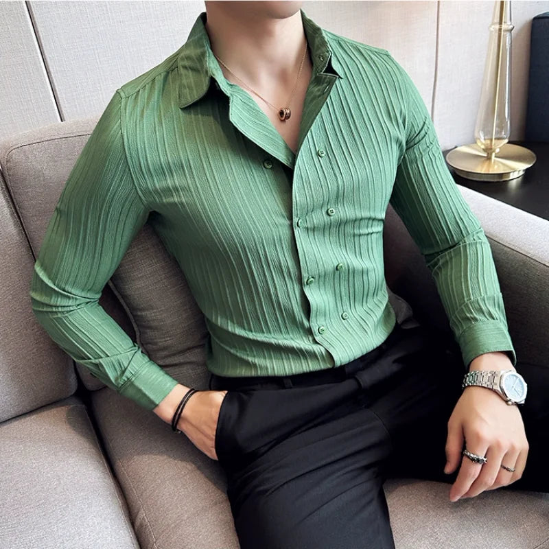 Men's Long Sleeve Slim Fit Striped Shirt - Various Colors