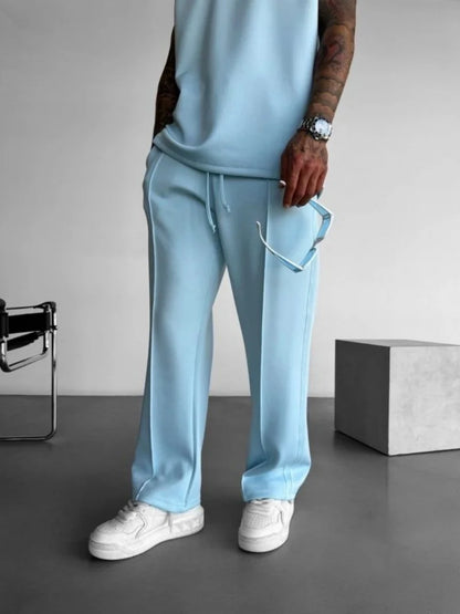 Men's Casual Pants with Single-Line Pleats and Elastic Drawstring Waist