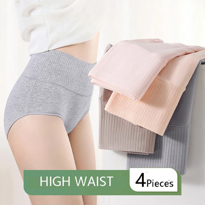 4-Pack Plus Size High Waist Cotton Panties for Women - Soft, Breathable, Slimming  Briefs