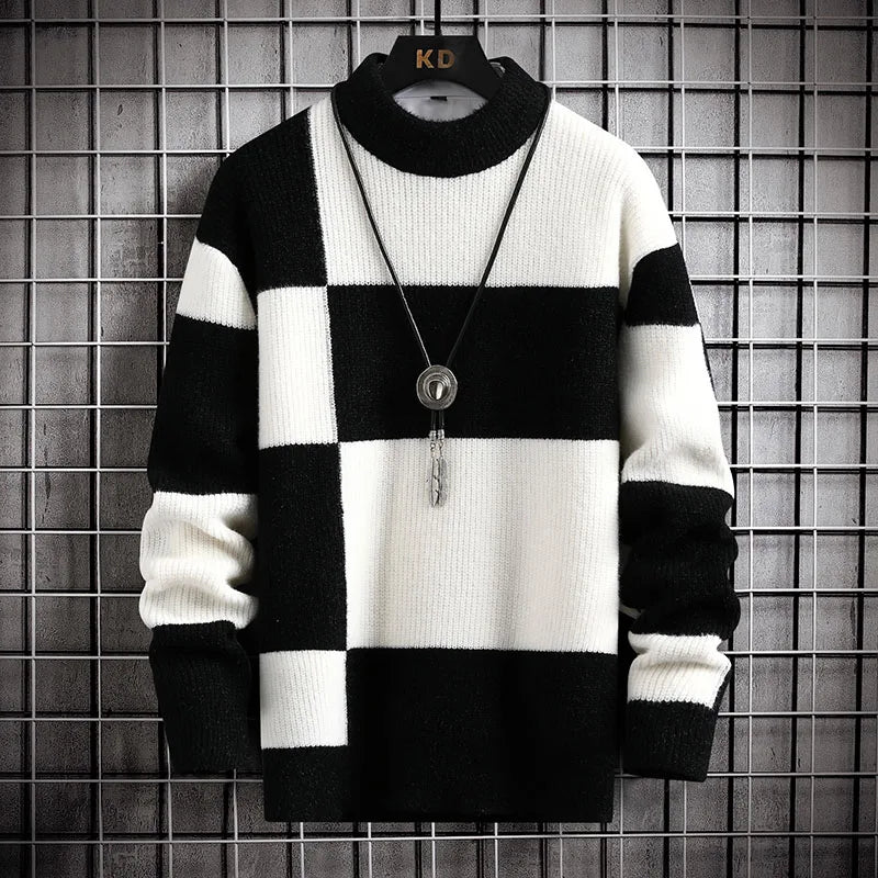 Men's Casual Round Neck Patchwork Sweater