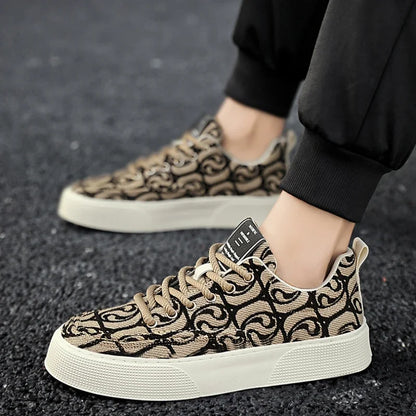 Men's Lace-Up Canvas Sneakers with Graffiti Print