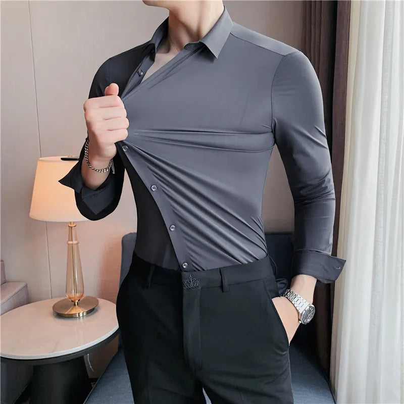 Men's Long Sleeve High Elasticity Seamless Slim Casual Luxury Shirt