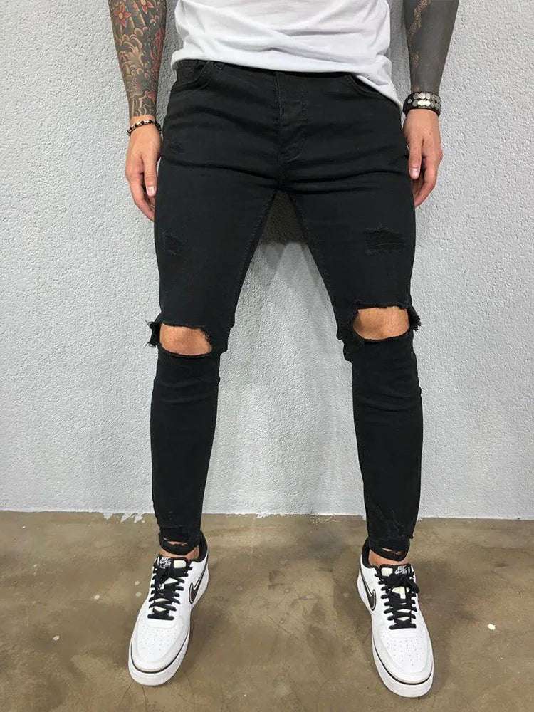 Men's Ripped Skinny Denim Jeans - Casual Style