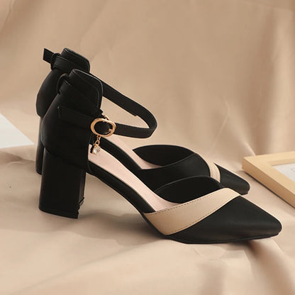 Dual Colored Pointed Toe Ankle Strap High Heels for Women