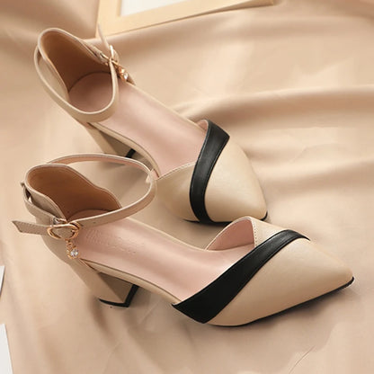 Dual Colored Pointed Toe Ankle Strap High Heels for Women