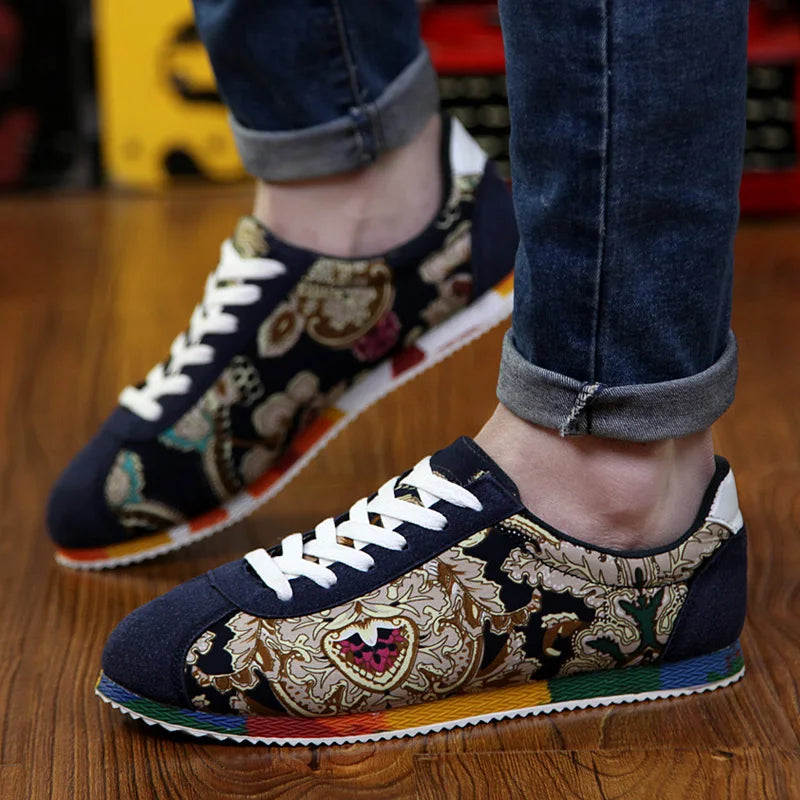 Red Suede Sneakers for Men with Graffiti Print- Various Colors