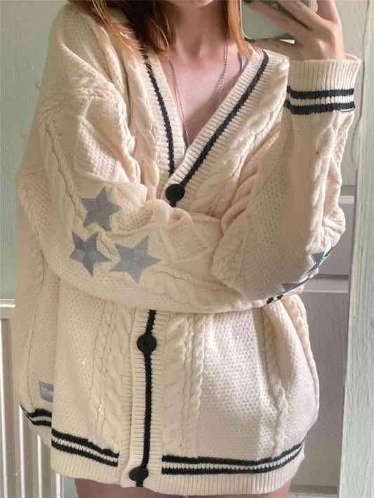 Embroidered Star Oversized Knitted Cardigans for Women