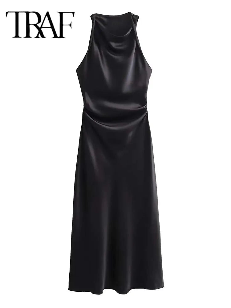 TRAF Women's Satin Sleeveless Midi Dress - Various Colors