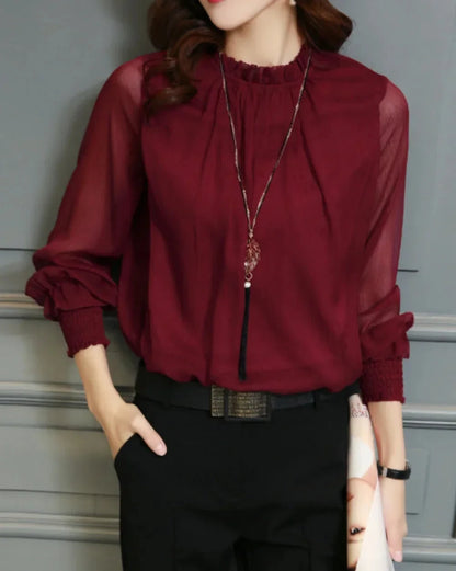 Chic Long Sleeve Ruffled Chiffon Blouse for Women  - Various Colors