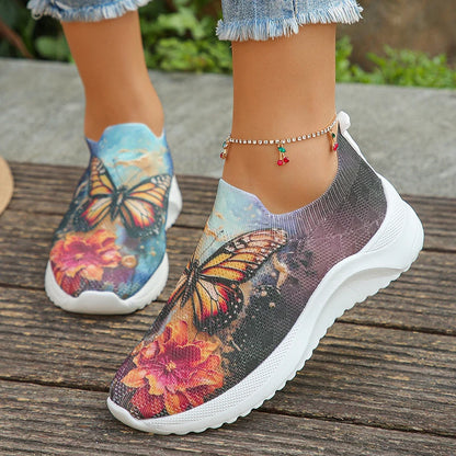 Butterfly Print Lightweight Mesh Slip-On Sneakers for Women