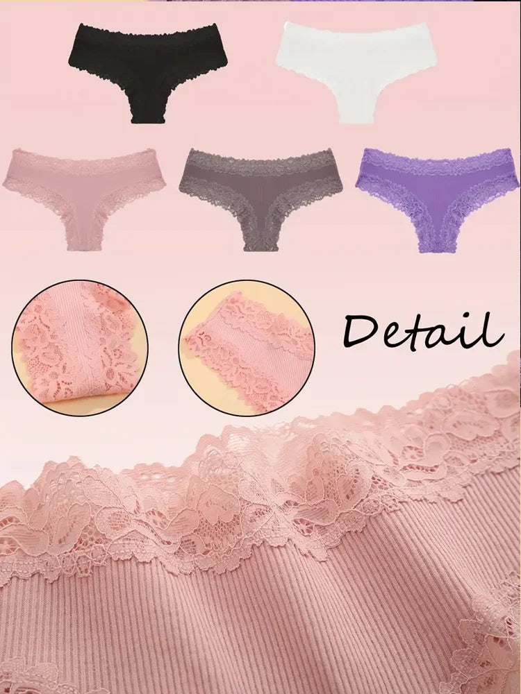 Set of 3 Women's Cotton Lace Panties - Floral Print & Trendy Patchwork Briefs