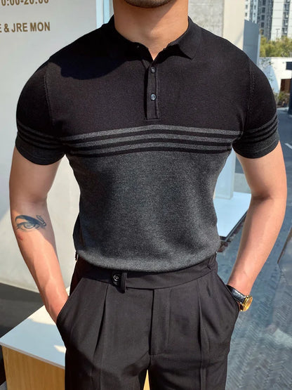 Men's Short Sleeve Polo Shirt with Turn-Down Collar