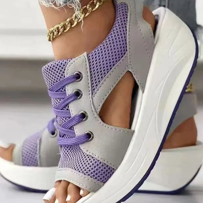 Women's  Chunky Platform Sandals/Sneakers - Comfortable Open Toe Mesh Design