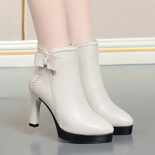 Velvet Stiletto Heel Ankle Boots for Women with Platform and Pointed Toe