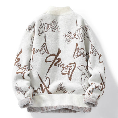 Men's Warm Wool Sweater with Chinese Letter Print