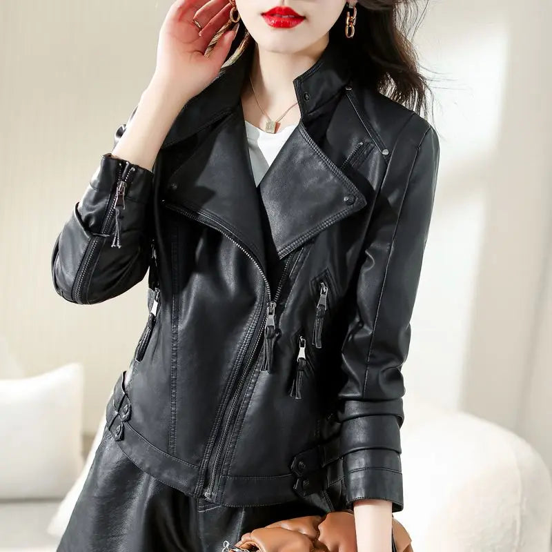 Slim Fit Lace-Up Faux Leather Jacket - Various Colors