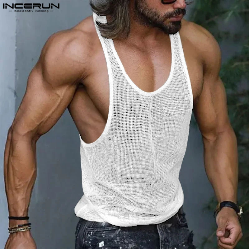 INCERUN Men's Transparent Mesh Tank Top