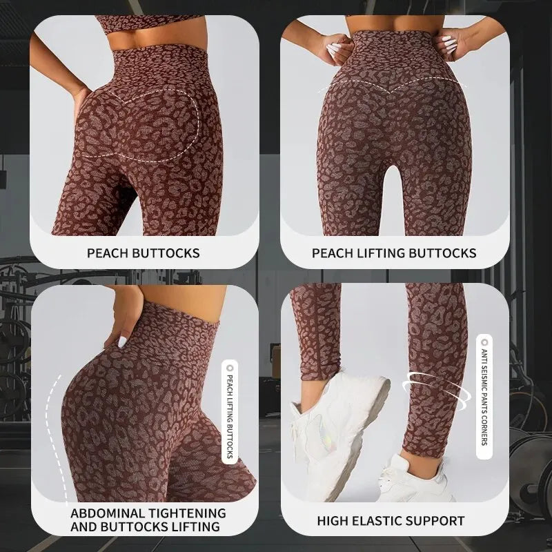 Women's Leopard Print Yoga Pants with Hip Lift and High Elasticity