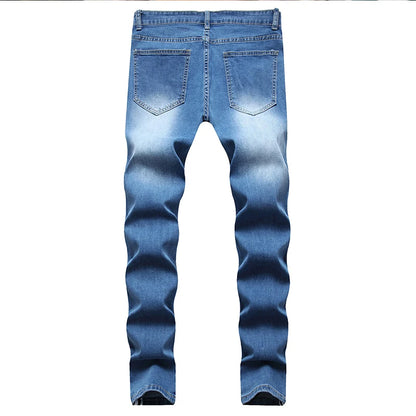 Men's Slim Fit Ripped Skinny Denim Jeans with Side Stripe