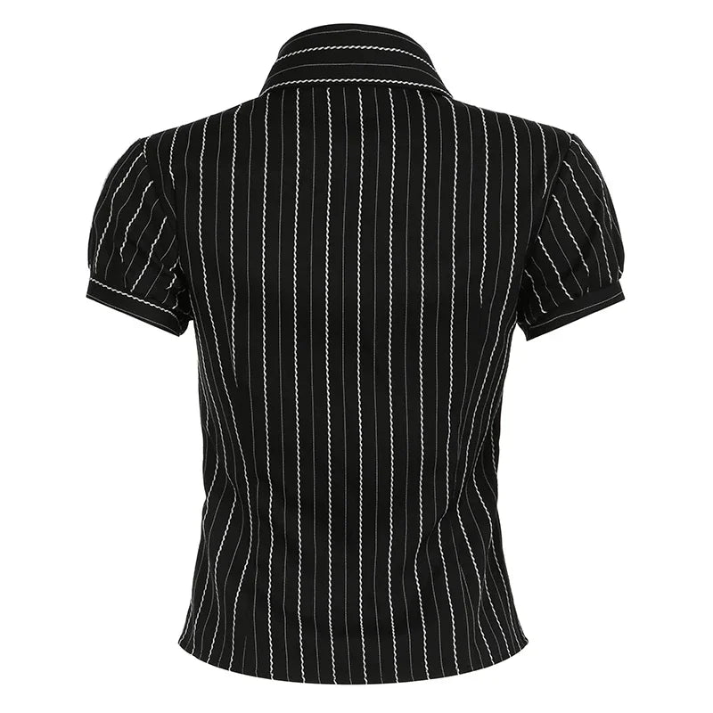 Chic Elegant Striped Button-Up Blouse for Women with Turn-Down Collar