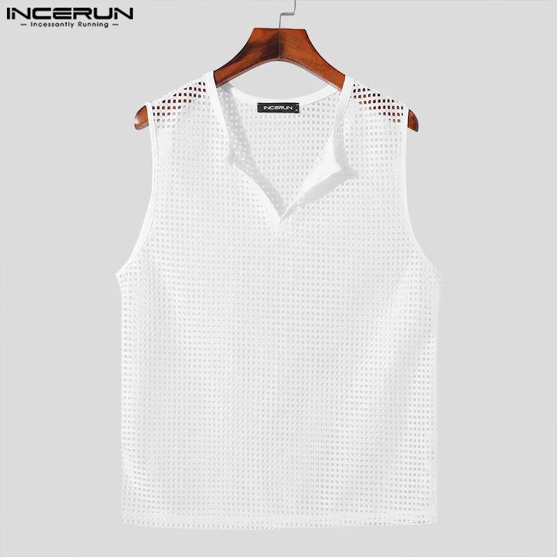 Men's Mesh V-Neck Transparent Tank Top