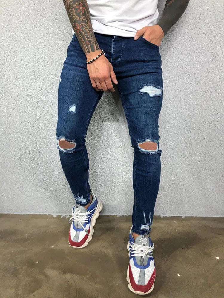 Men's Ripped Skinny Denim Jeans - Casual Style